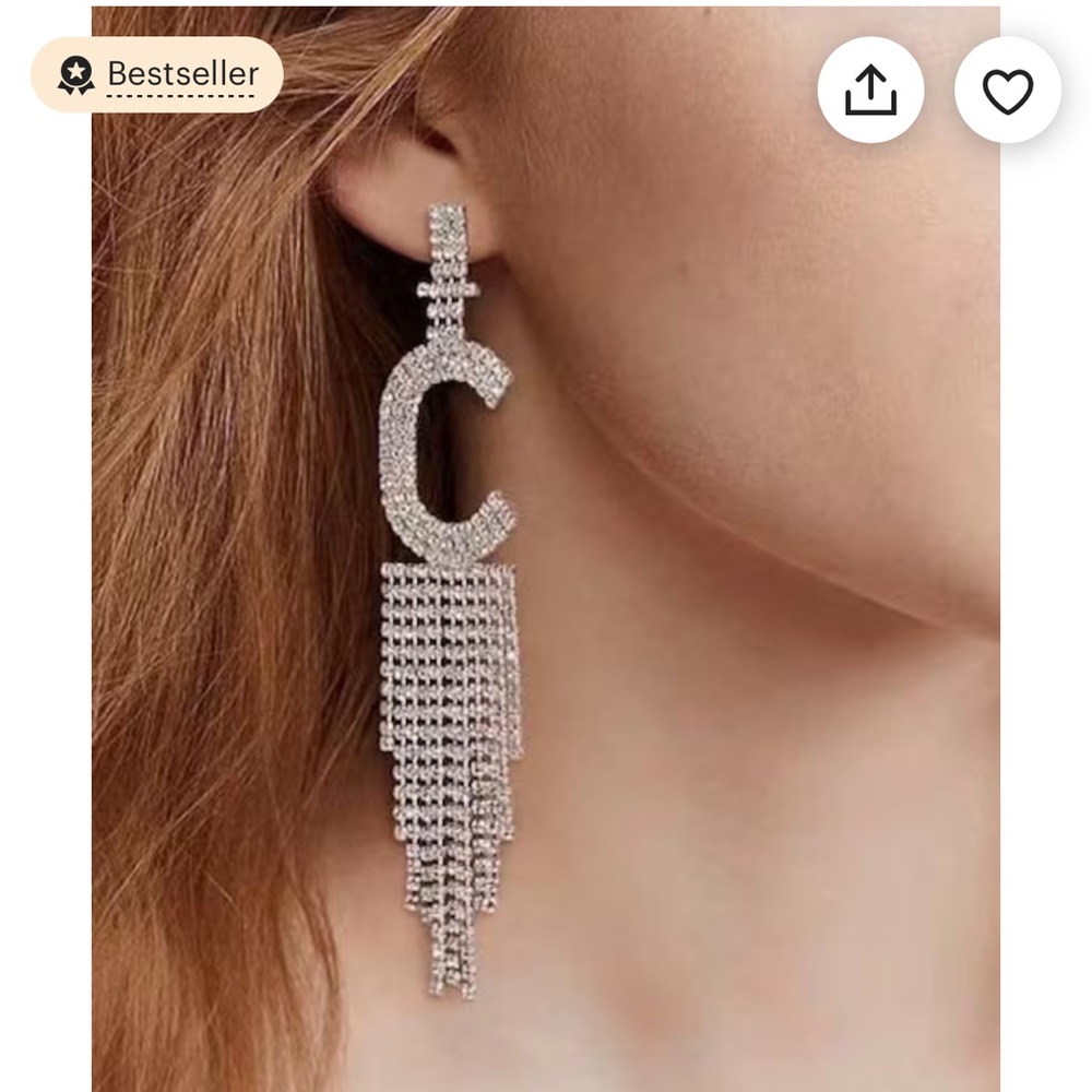 Initial Letter Earrings Rhinestone